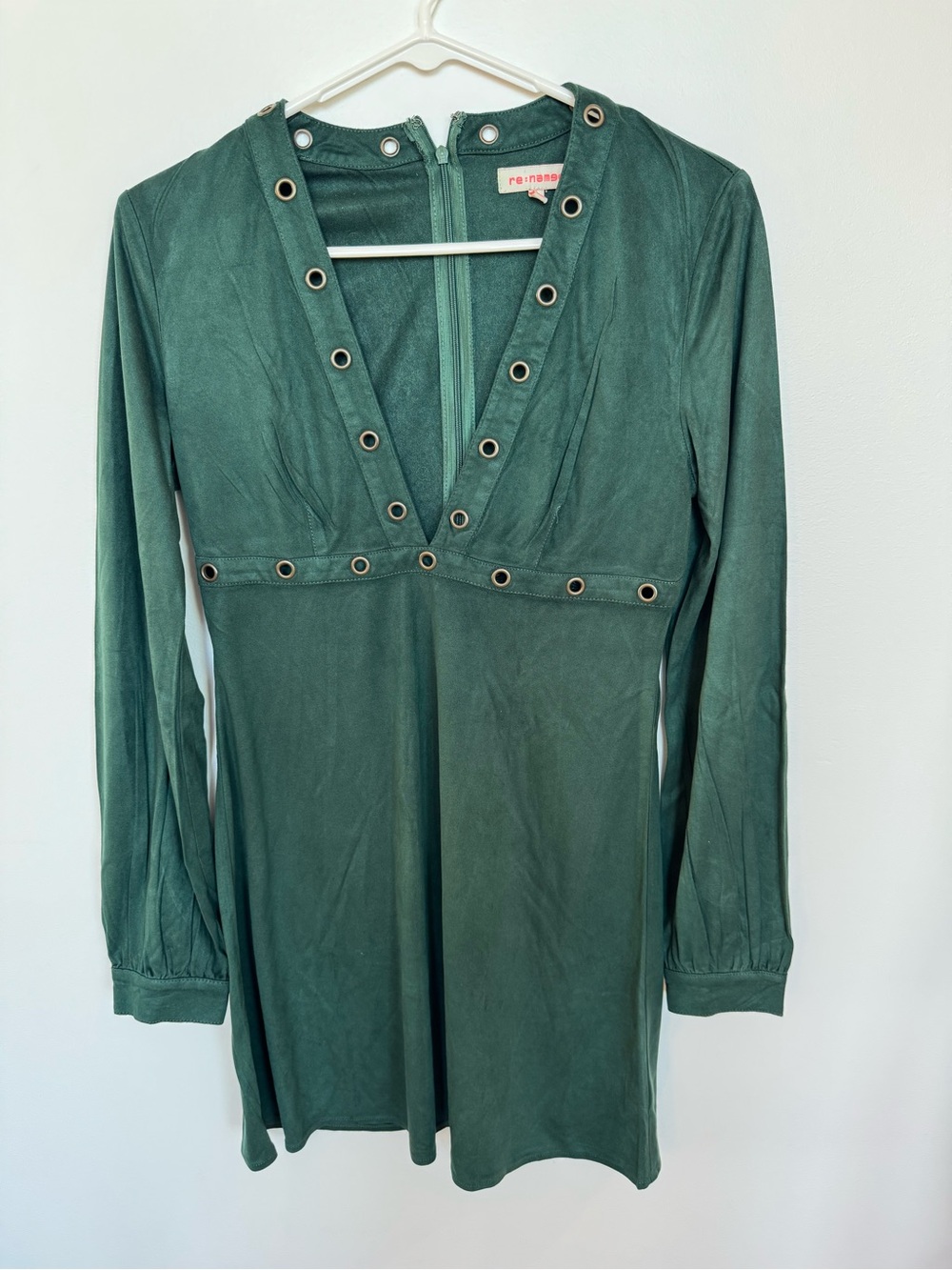 re:named Deep Teal Long Sleeve Eyelet V-Neck Dress